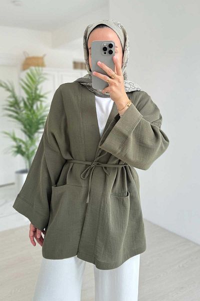 Ka Hijab Muslin Kimono - Khaki
