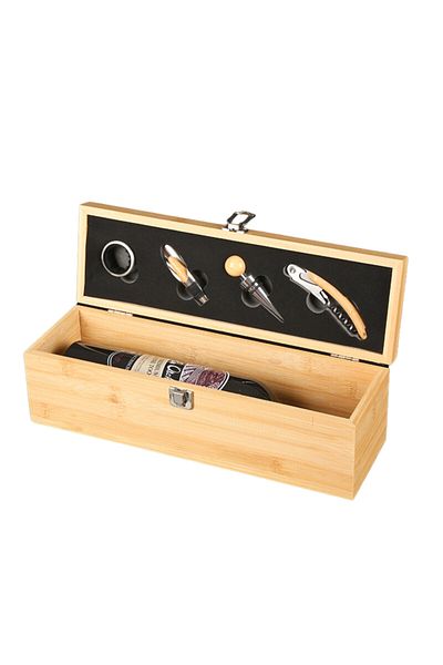 OEM Wooden wine box, for one bottle, 4 accessories included, 36 x 11 x 11.5 cm