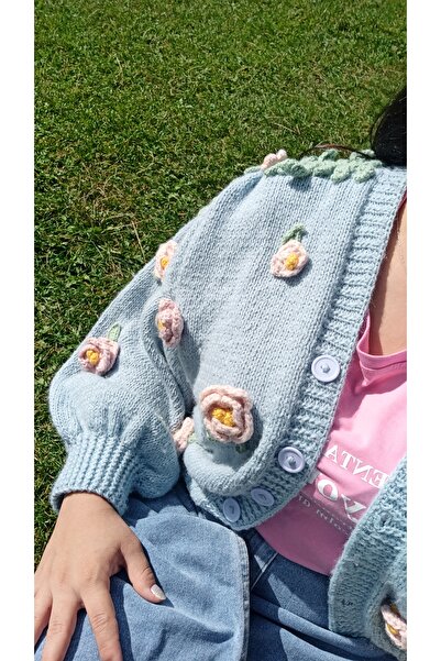 Mel Made Çiçek Ve Sarmaşık Detaylı Bahar Örgü Ceket