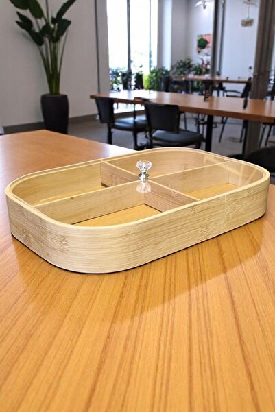 ALBETTO صندوق منظم من الخيزران، صندوق تخزين المجوهرات بغطاء أكريليك