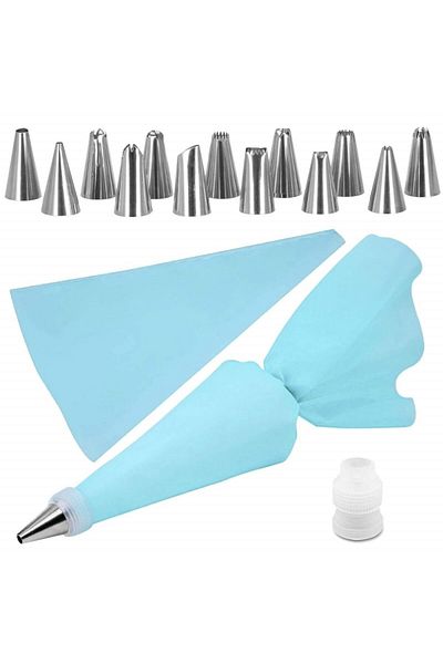 OEM Cake Decorating Set, Silicone/Stainless Steel, 16 Pieces, Blue