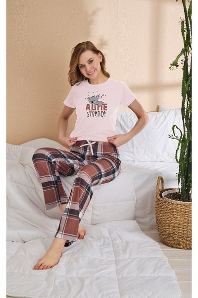 JENİKA Women's Summer Short Sleeve Bow and Digital Print Detail Pajama Set