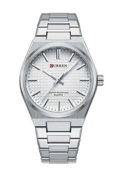 Curren 8439 Men's Watch Water Resistant Stainless Steel Quartz Business Wrist Watch - Silver/White