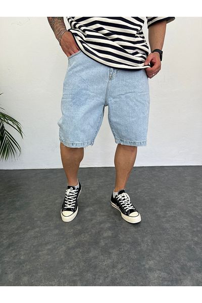 Oliggopol Ανδρικό Ice Blue Premium Baggy Fit Jeans Capri Υψηλής Ποιότητας Τζιν Σορτς