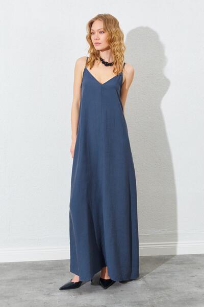 TENA Γυναικείο φόρεμα από ύφασμα Casual Modal με λαιμόκοψη ανθρακί