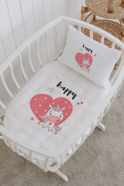 Messido Cotton Satin Printed Patterned Mother's Side Crib Duvet Cover Set 60X100 cm - Msd-208