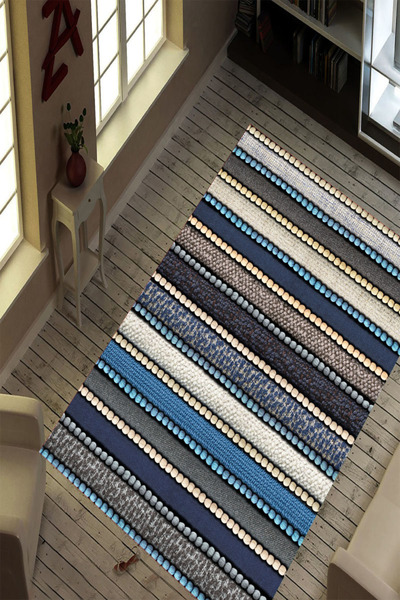 MODANOİVA Makinede Yıkanabilir Kaymaz Taban Leke Tutmaz Şerit Çizgiler Salon ...