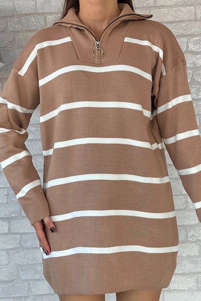 GButik's Striped Half Zip Knitwear Tunic