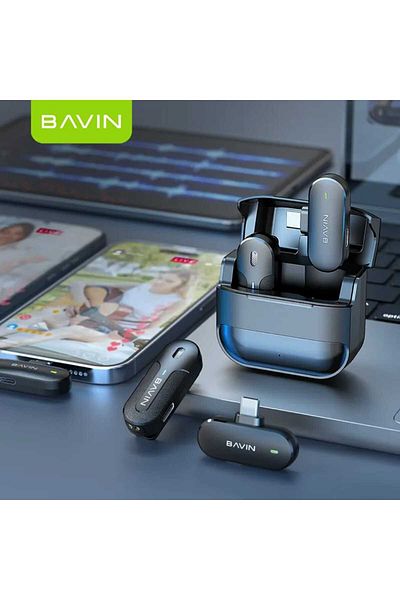 Bavin Dual Wireless Lavalier Microphone for Audio and Video Recording Compatible with Type-C Devices Black