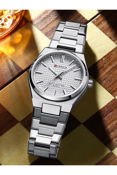 Curren 8439 Men's Watch Water Resistant Stainless Steel Quartz Business Wrist Watch - Silver/White
