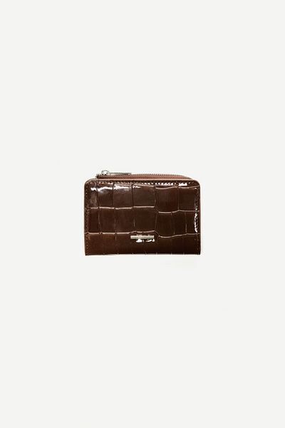 Bershka Embossed faux-patent-finish animal print purse
