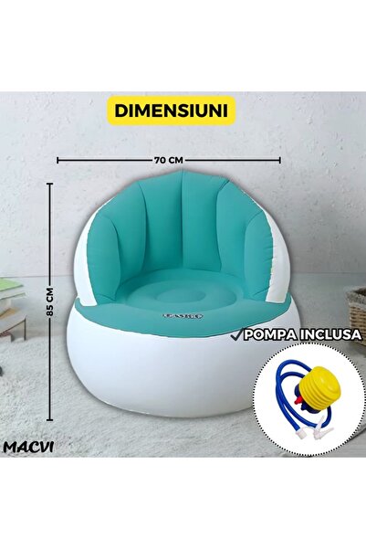 MACVI Inflatable chair with pump included, 85x70 cm, ideal for indoors and outdoors, Turquoise