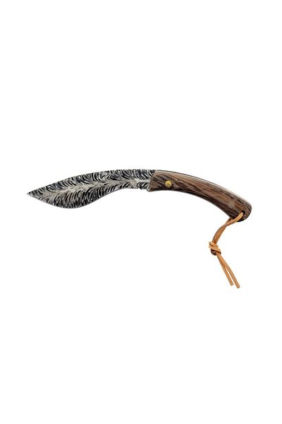 OEM Cutit de vanatoare B-SQUL Finka Kukri, otel inoxidabil si lemn, 18.5 cm, teaca maro