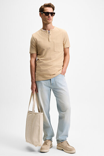 GRIMELANGE Ανδρικό μπλουζάκι ERMAC με κοντό μανίκι με κουμπιά γιακά δικαστή