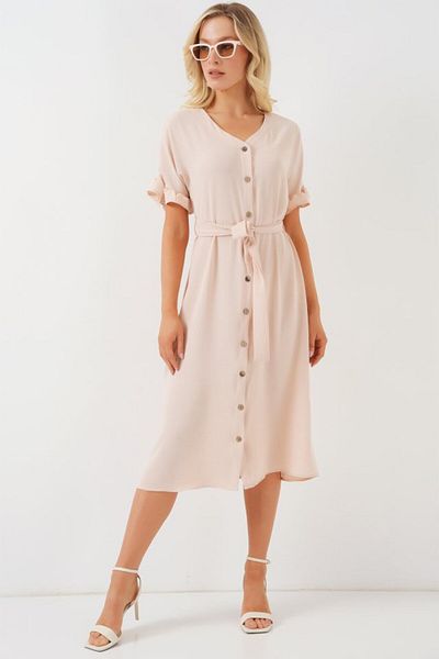 modaserdem Short Sleeve Button Dress 2555 - Cream