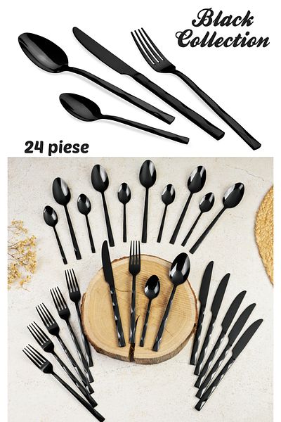 Berlinger Matte Black Collection Cutlery Set, 24 Pieces