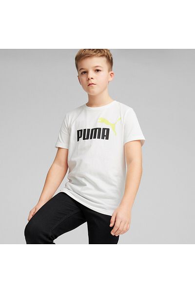 Puma Youth Boys Essentials+ Two-Tone Logo T-Shirt - White