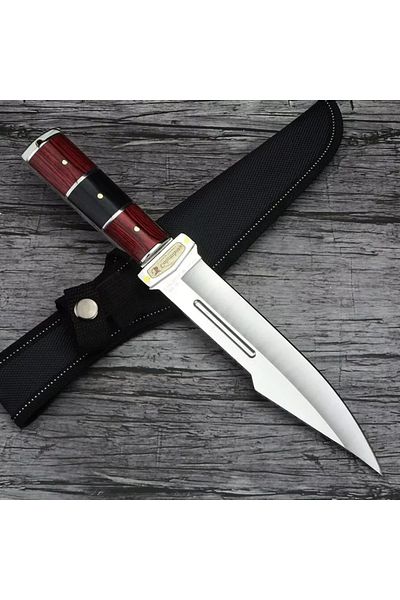 Foxter Cutit tactic pentru camping si drumetii, 29 cm, otel si lemn, teaca inclusa