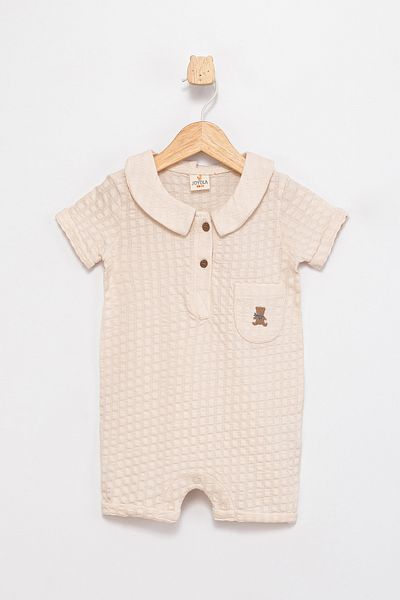 JOYOLA Baby Boy Polo Neck Short Jumpsuit - Teddy Bear Embroidered