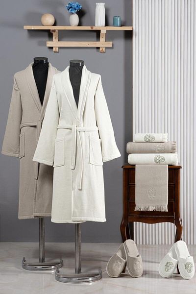 Stylish Home SET HALATE PENTRU 2 PERSOANE PIKE BRODERIE -10pcs -GRAY/CREAM