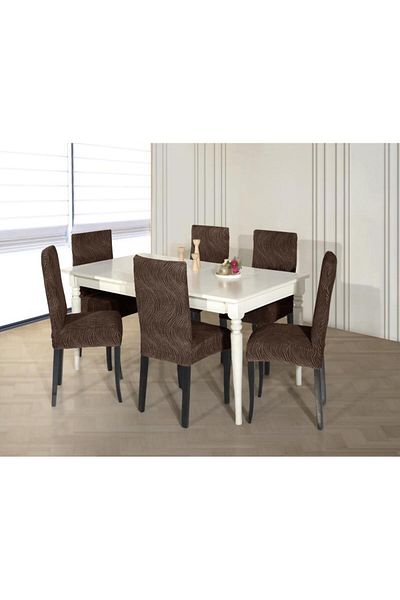 Stylish Home HUSE JAKARD PENTRU SCAUNE (6 /SET) -DARK BROWN