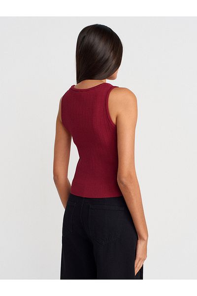Dilvin 10759 Corded Openwork Knitwear Blouse-Light Claret Red