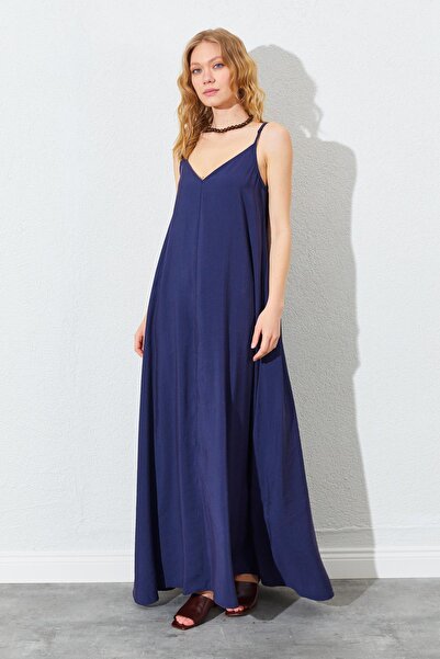 TENA Γυναικείο φόρεμα από ύφασμα Casual Modal Navy Blue με λαιμόκοψη