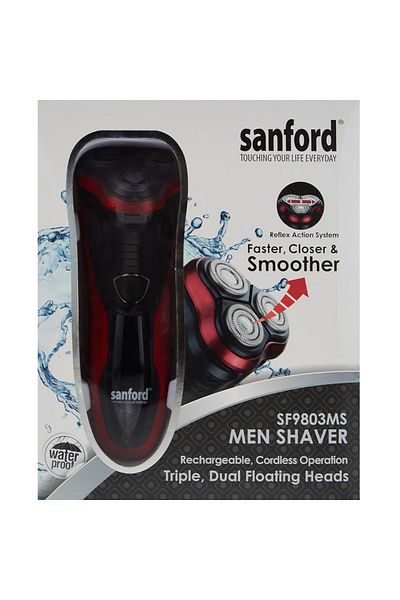 Sanford Speed XL Shaving Head Pop Up 3 Floating Rotary Blade Shaver for Men Red/Black