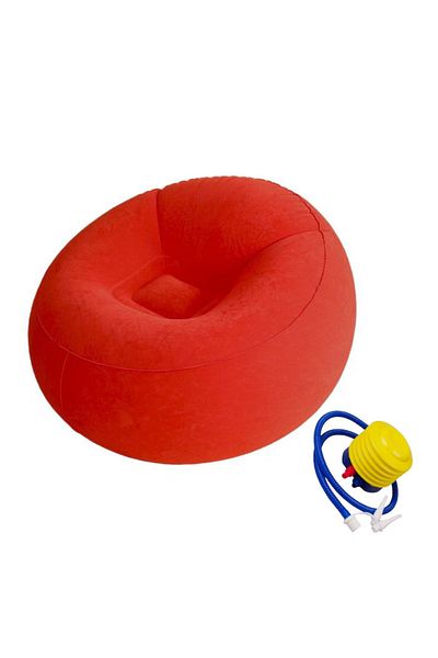 MACVI Macvi® Lazy Bag Inflatable Lounger, pump included, 110x110x85 cm, Portable, Indoor/Outdoor, Red