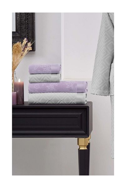 Özdilek Özdilek 4 Piece Best Bath Set, Bath Towel Set-Pastoral Lilac Gray