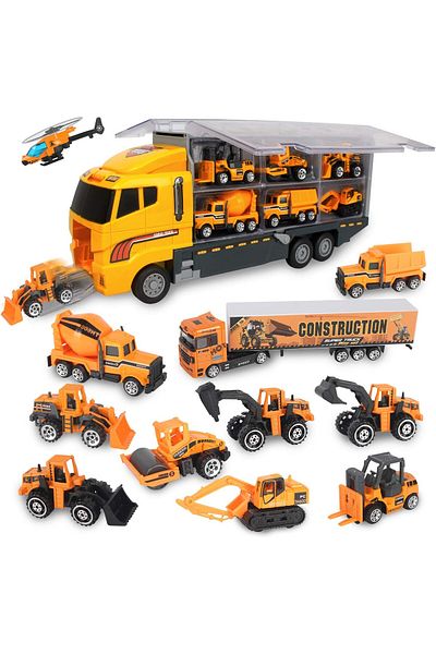 Pitikot Set camion trailer de jucarie pentru transport Pitikot®, seria utilaje de constructie