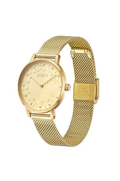 ECSTACY Women's Analog Champagne Dial Watch - E23502-GMGC