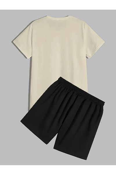 PENTHİLUS Attractive Cat Pattern Men's 2-Piece Suit: Comfortable Polyester T-Shirt and Lace-Up Shorts