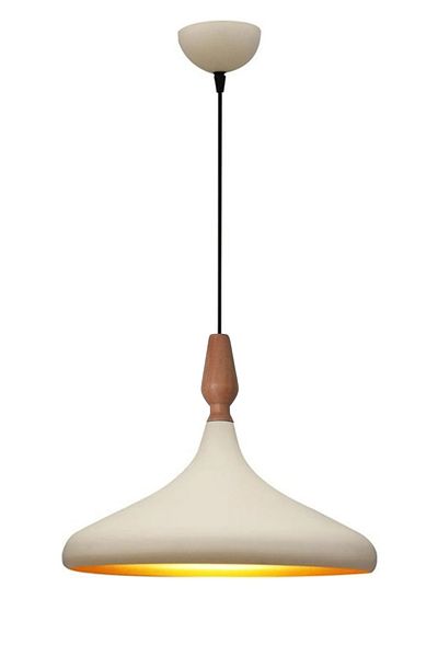 Modavize Nil Modern Design Wooden Detailed Metal Cafe - Kitchen Cream Color Single Chandelier (35 cm)