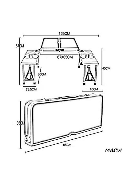 MACVI Set masa pliabila cu 4 scaune din aluminiu Macvi®, ideal camping, picnic si aer liber, compacta