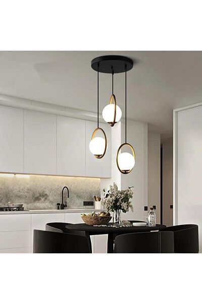Modavize Sosa Decorative 3-Piece Chandelier - Black Antique, White Glass Living Room Kitchen Bedroom Set