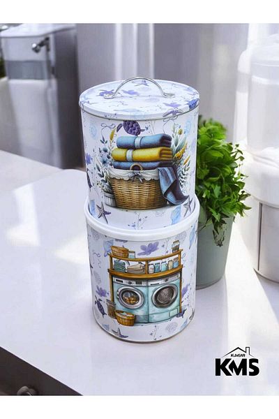 KMS Kumsar 2-Piece Metal Detergent Dispenser Patterned Storage Container