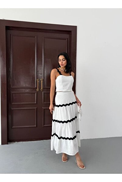 jennyfer garment İTHAL KETEN KUMAŞ BÜSTİYER ETEKLİ TAKIM