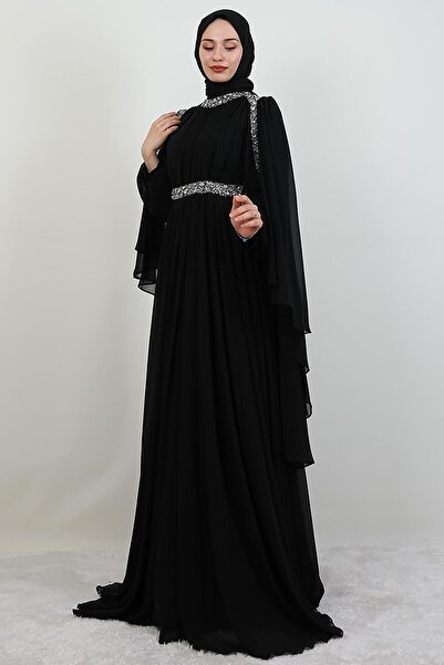 GİYZAMİLA Tutku Şifon Abiye Siyah