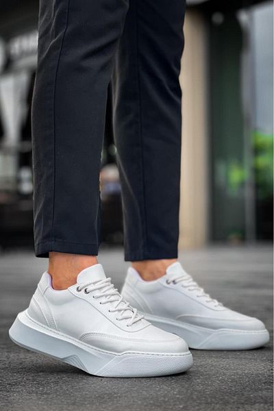 Byshoes Ba0354 Daily Lace-Up Men's High Sole White Sports Shoes