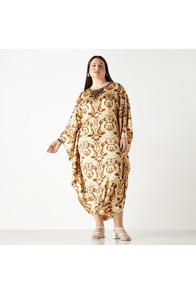 FAV Plus Size All-Over Print Kaftan Dress with Round Neck