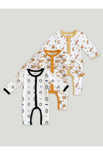 luay 100% Cotton Full Sleeves Printed Baby Romper,bodysuit For Baby Girls & Baby Boy 9-12 M 3pcs Set