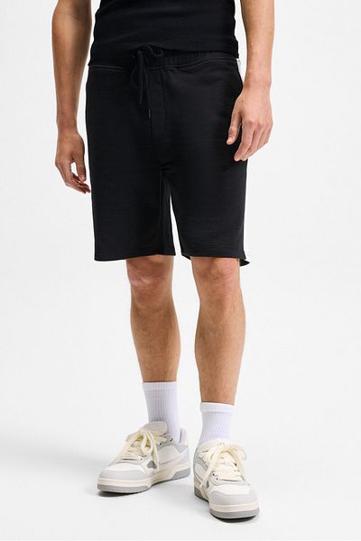 GRIMELANGE Kepa Men's Elastic Waist Relaxed Fit Black Shorts with Pockets