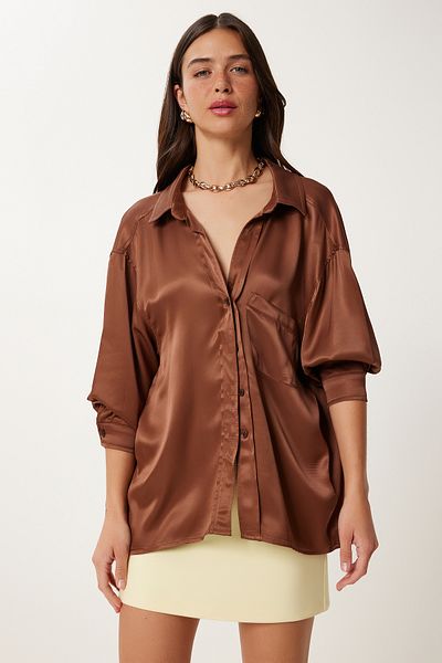 Lovelyİstanbul Cămașă oversize din țesătură din satin MARO DESCHIS LNS0026