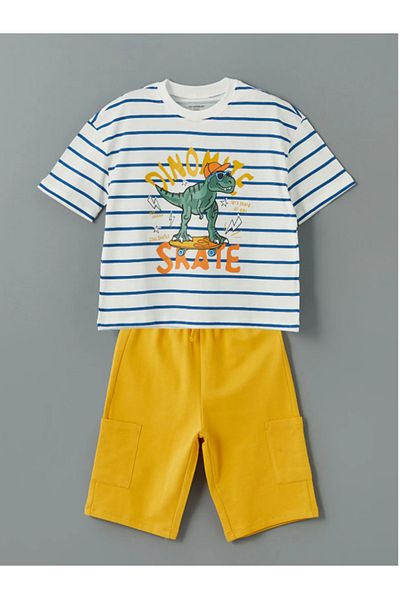LC Waikiki Lcw Kids Ecru Crew Neck Boys T-Shirt and Shorts 2-Piece