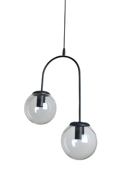 Modavize Janin Modern Living Room - Black Body Transparent Glass 2-Piece Chandelier - Kitchen and Bedroom