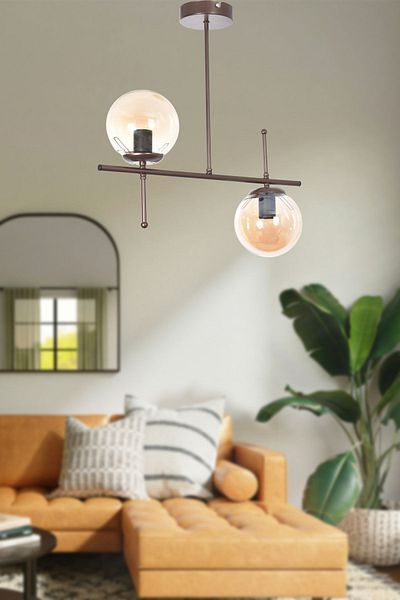 Modavize Feris Modern Design - Brown 2-Piece Chandelier with Honey Glass for Living Room, Kitchen, Bedroom