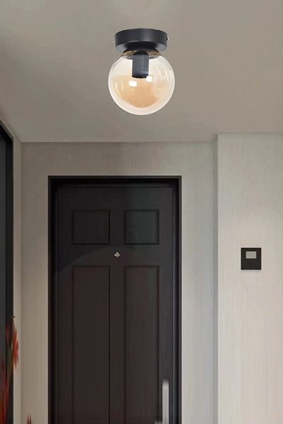 Modavize Çaça Modern Living Room - Black Colored Globe Honey Glass Ceiling Plophonier Chandelier - Kitchen and Hallway
