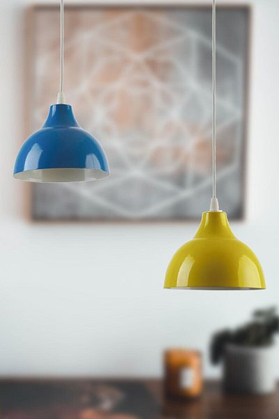 Modavize Kinder Living Room - Kitchen Cafe - White and Blue Yellow 2-Piece Chandelier