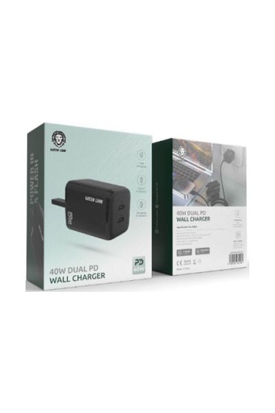 Green Lion 40W Dual PD Wall Charger UK with Charging Protection, Fast Charging, 40W PD - Black